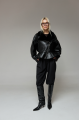 Short black sheepskin bomber jacket made of natural sheepskin